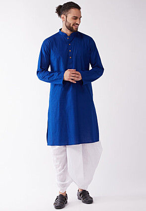 Solid Color Cotton Dhoti Kurta in Royal Blue