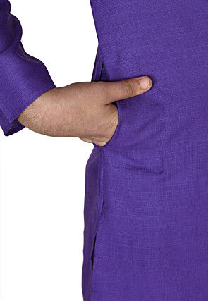Solid Color Cotton Dhoti Kurta in Violet
