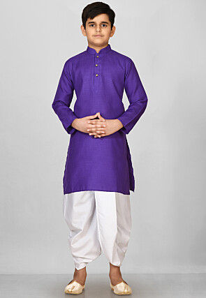 Solid Color Cotton Dhoti Kurta in Violet