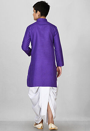 Solid Color Cotton Dhoti Kurta in Violet