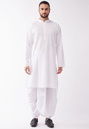 Solid Color Cotton Dhoti Kurta in White