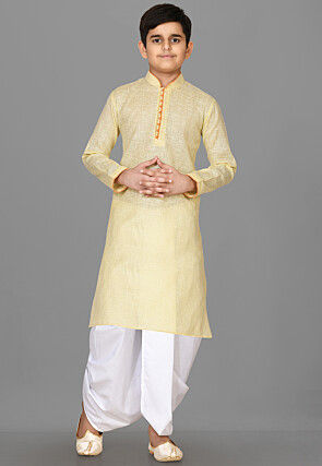 Solid Color Cotton Dhoti Kurta in Yellow