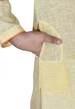 Solid Color Cotton Dhoti Kurta in Yellow