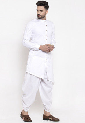 Solid Color Cotton Dhoti Kurta White