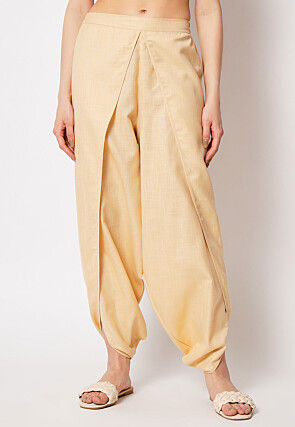 Solid Color Cotton Dhoti Pant in Beige
