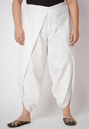 Solid Color Cotton Dhoti Pant in White