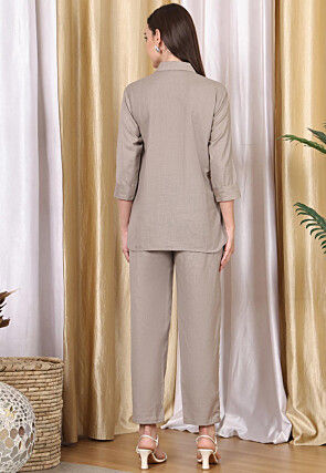 Solid Color Cotton Flex Co Ord Set in Beige