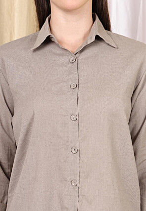 Solid Color Cotton Flex Co Ord Set in Beige