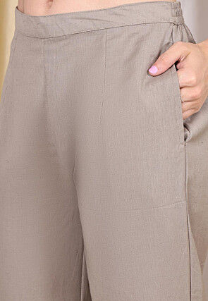 Solid Color Cotton Flex Co Ord Set in Beige