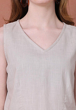 Solid Color Cotton Flex Co Ord Set in Light Beige