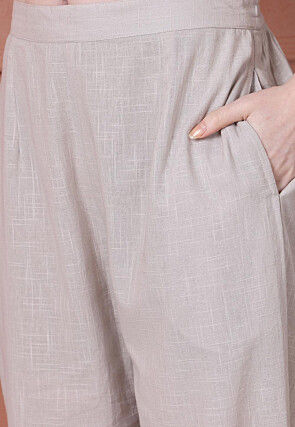 Solid Color Cotton Flex Co Ord Set in Light Beige