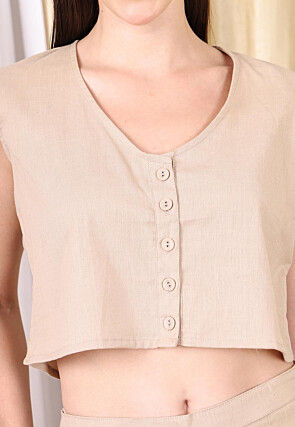 Solid Color Cotton Flex Co Ord Set in Light Beige