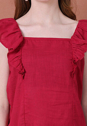 Solid Color Cotton Flex Co Ord Set in Maroon