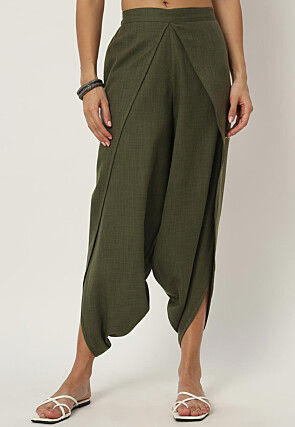 Solid Color Cotton Flex Dhoti Pant in Olive Green