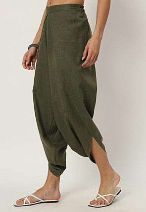 Solid Color Cotton Flex Dhoti Pant in Olive Green