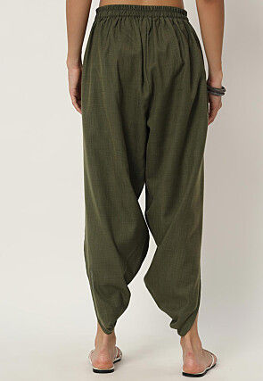 Solid Color Cotton Flex Dhoti Pant in Olive Green