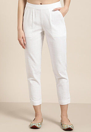 Solid Color Cotton Flex Pant in White