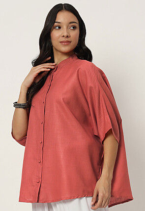 Solid Color Cotton Flex Top in Coral Pink