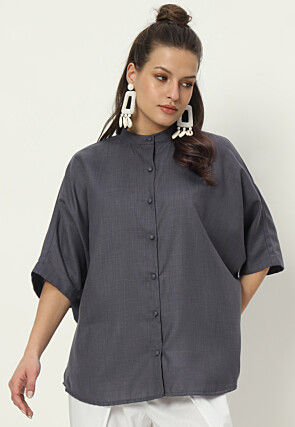 Solid Color Cotton Flex Top in Grey