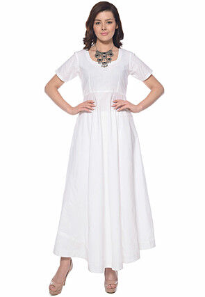 Solid Color Cotton Gown in White