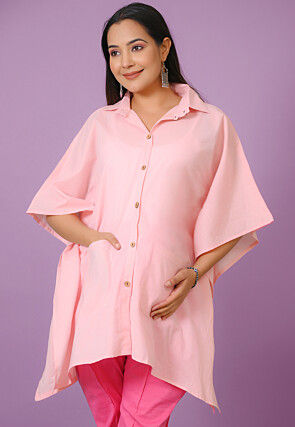 Solid Color Cotton Kaftan Style Top in Baby Pink