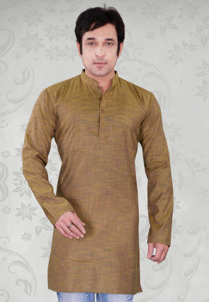 Solid Color Cotton Kurta in Beige