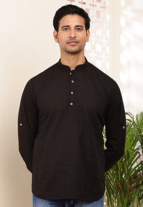 Solid Color Cotton Kurta in Black