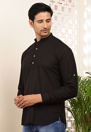 Solid Color Cotton Kurta in Black