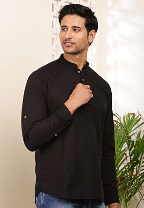 Solid Color Cotton Kurta in Black