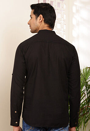 Solid Color Cotton Kurta in Black