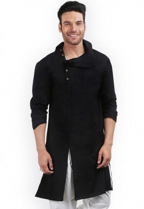 Solid Color Cotton Kurta in Black