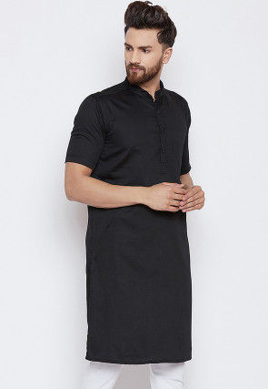 Solid Color Cotton Kurta in Black