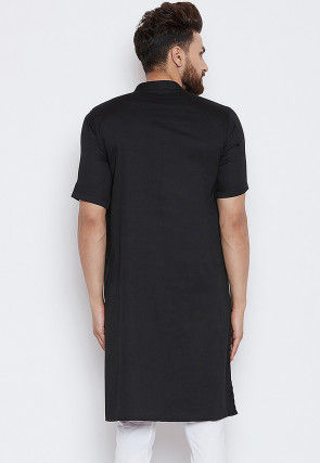 Solid Color Cotton Kurta in Black