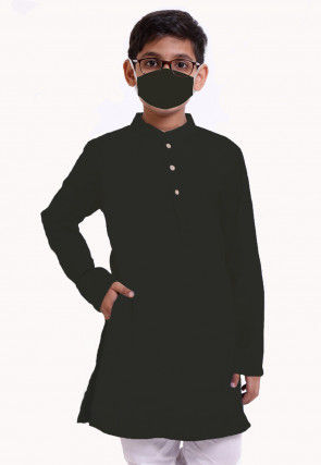 Solid Color Cotton Kurta in Black