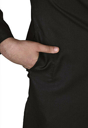 Solid Color Cotton Kurta in Black