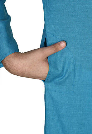 Solid Color Cotton Kurta in Blue