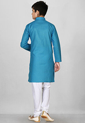 Solid Color Cotton Kurta in Blue