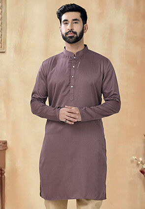 Solid Color Cotton Kurta in Brown