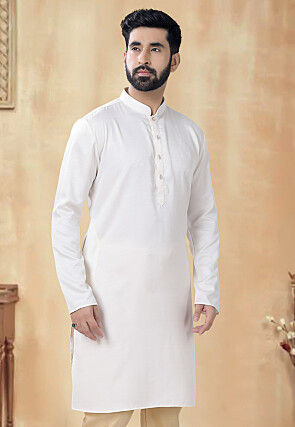 Solid Color Cotton Kurta in Cream