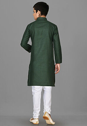 Solid Color Cotton Kurta in Dark Green