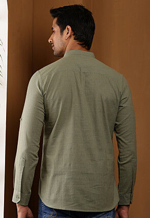Solid Color Cotton Kurta in Dusty Green
