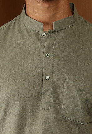 Solid Color Cotton Kurta in Dusty Green
