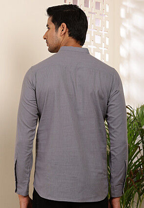 Solid Color Cotton Kurta in Grey