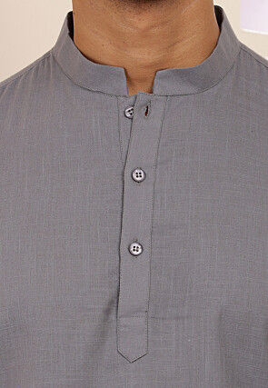 Solid Color Cotton Kurta in Grey