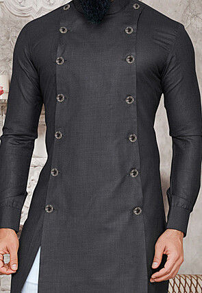 Solid Color Cotton Kurta in Grey
