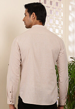 Solid Color Cotton Kurta in Light Beige