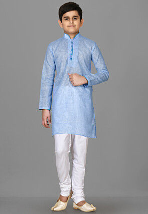 Solid Color Cotton Kurta in Light Blue