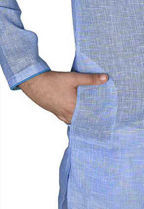 Solid Color Cotton Kurta in Light Blue