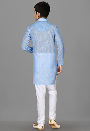 Solid Color Cotton Kurta in Light Blue