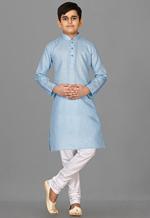 Solid Color Cotton Kurta in Light Blue
